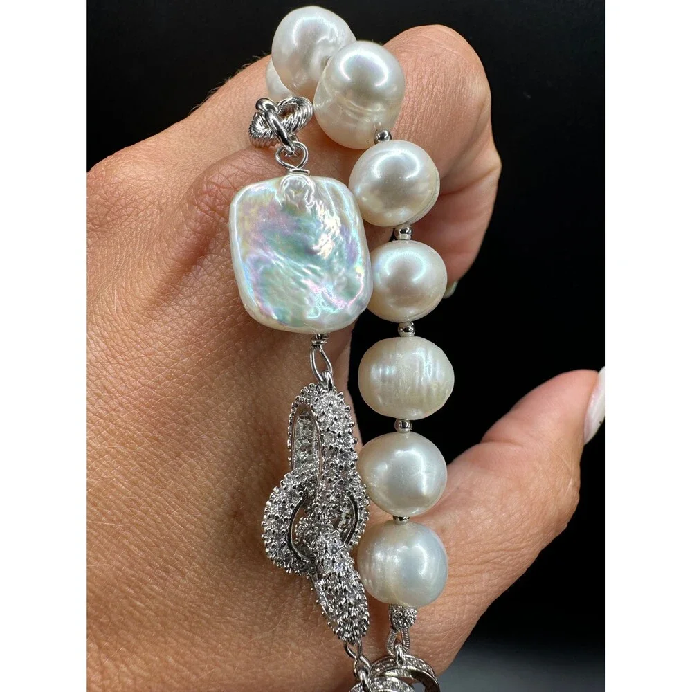 White natural pearl half chain necklace, combined freshwater pearl and bulky cha